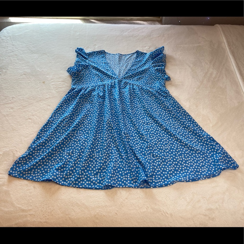 Blue & White Floral Print Spring Sun Dress